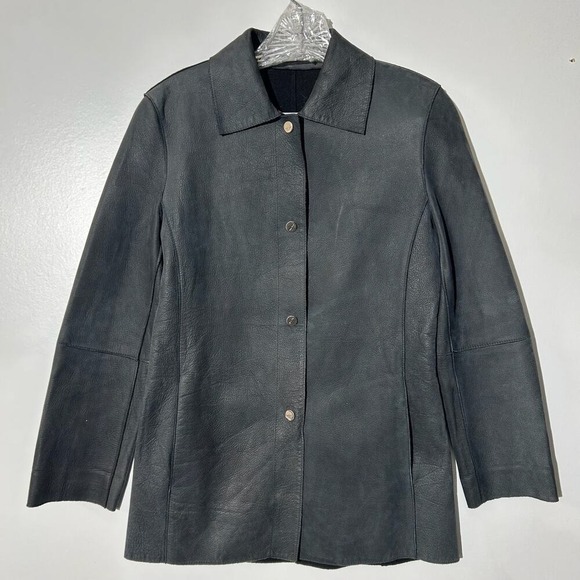 Nicole Miller New York Jackets & Blazers - Nicole Miller New York Womens XS Gray Genuine Leather Button Up Jacket Coat